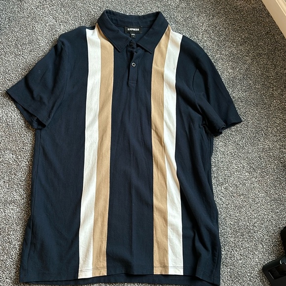 Express Other - Express Men's Polo in Navy with White and Tan Stripes